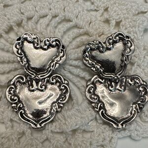 Vintage Silver Double Heart Shaped Earrings